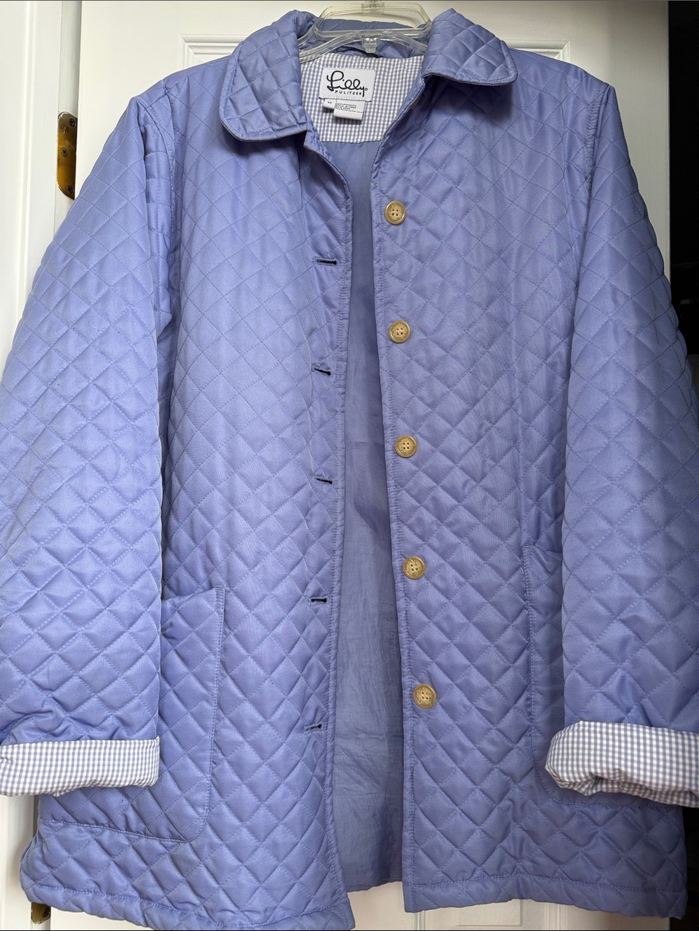 Lilly Pulitzer Quilted Light Purple Button-Front Puffer Coat